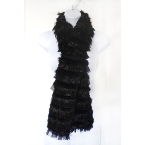 Long lux black rabbit and chiffon scarf - Picture 2 of 4
